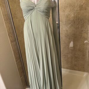 Azazie Light Green Pleated Maxi Dress